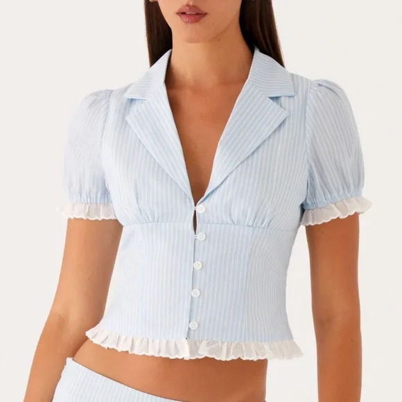 Brand New- Peppermayo Bennett Button Up Top in Blue White Stripe 🦋✨ - Picture 2 of 13